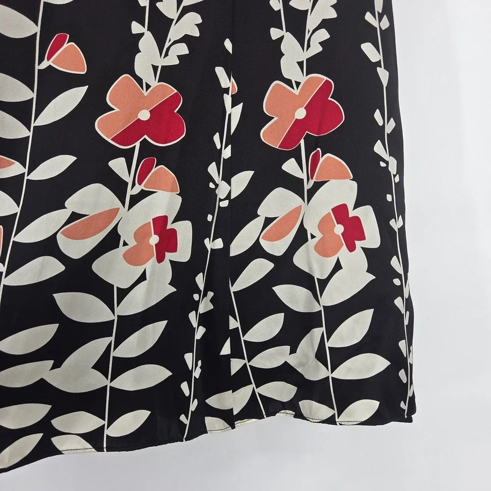 Talbots Silk Midi Skirt 4 Black Floral Art-Inspired Boho Cottagecore Vintage - Picture 2 of 8